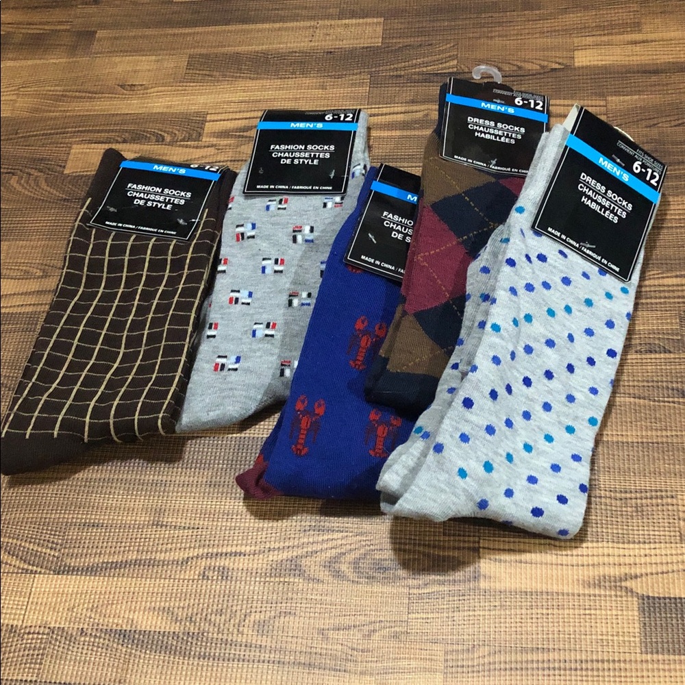 🆕 Men's Dress Socks Set - Brown, Gray, Blue, Maroon  SET OF FIVE PAIRS OF SOCKS
